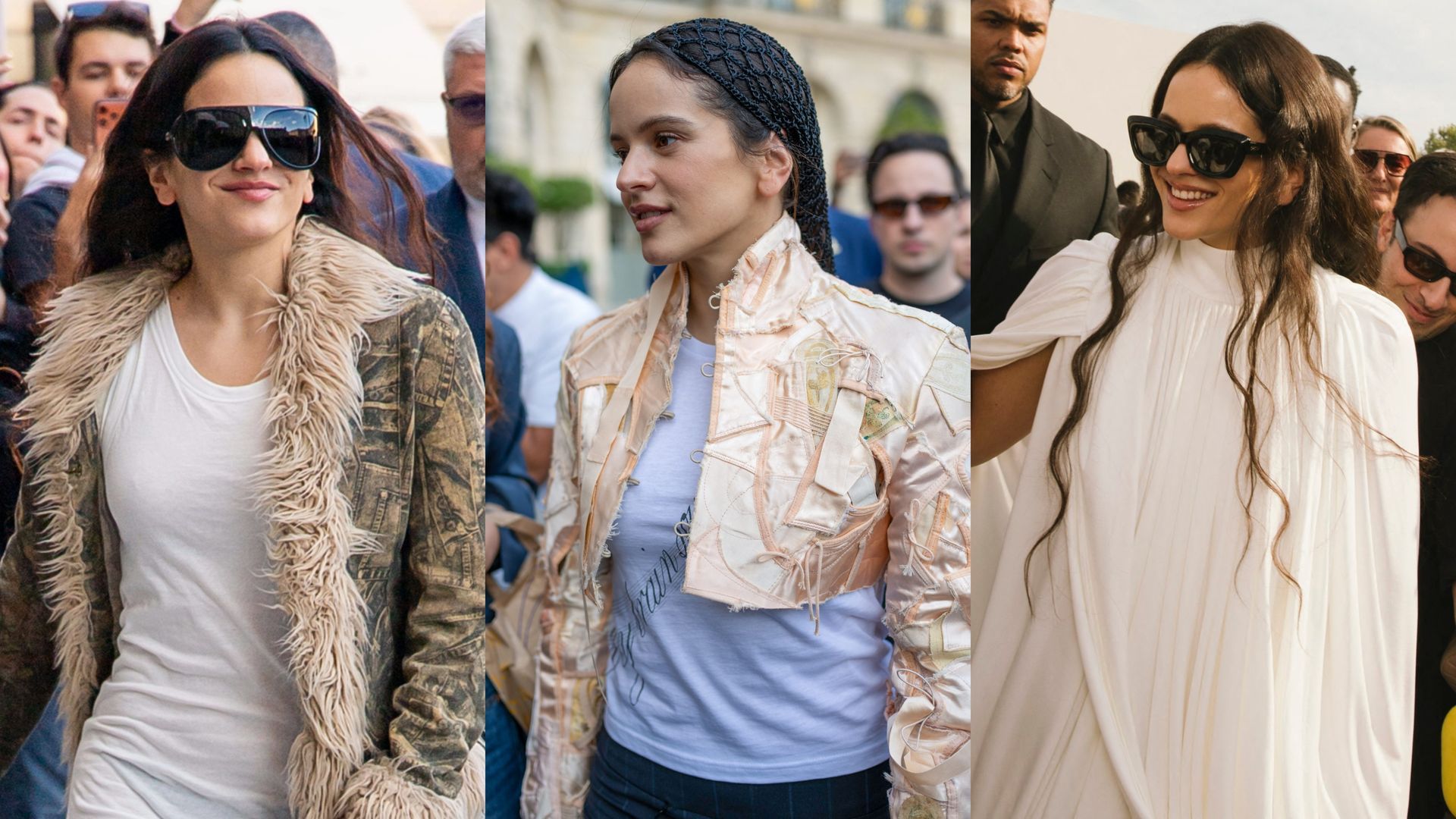 Rosalía, con diferentes looks en París, en un montaje de fotos
