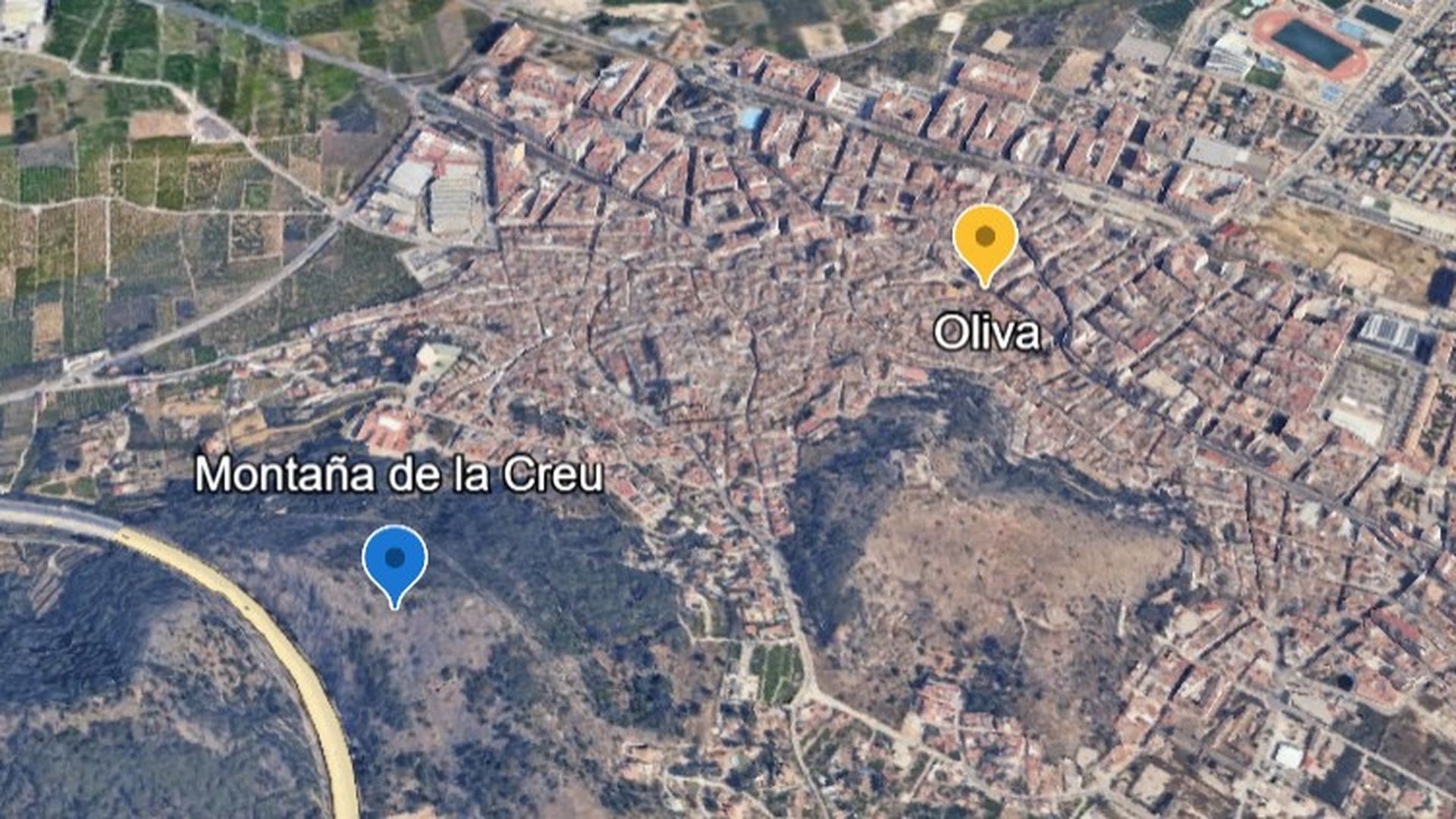 Zona de Oliva y de la montaña de la Creu cercana a la localidad