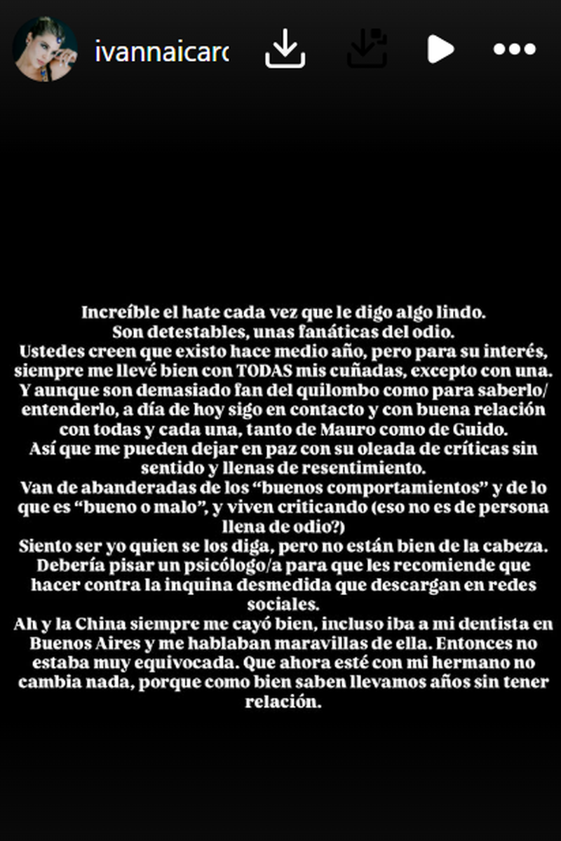 Ivana Icardi estalla contra los que han cargado contra ella por su comentario a la China Suárez