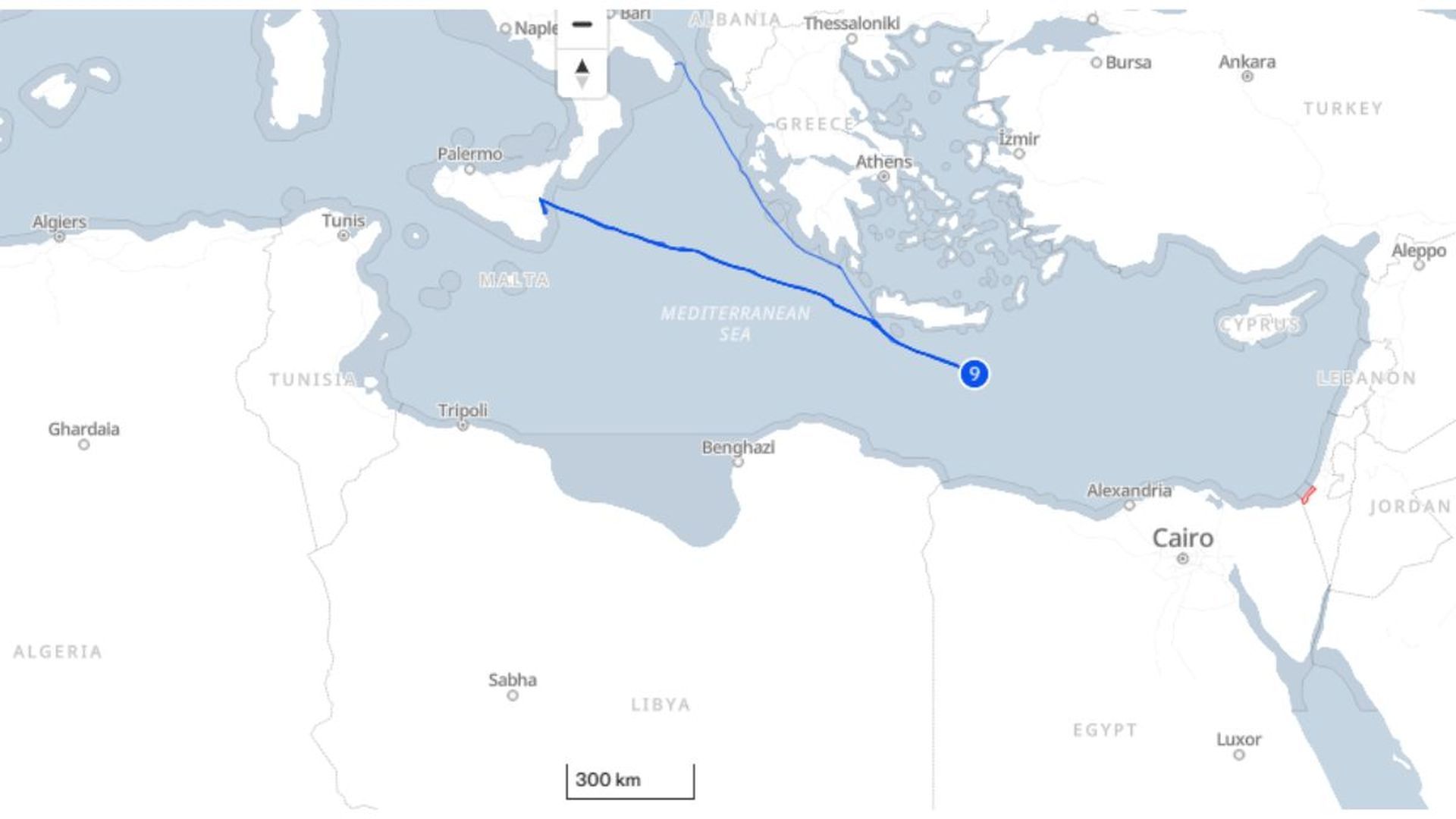 Ubicación de la flotilla ‘Thousand Madleens to Gaza’ el  viernes 3 de octubre de 2025 rumbo a aguas internacionales frente a Israel