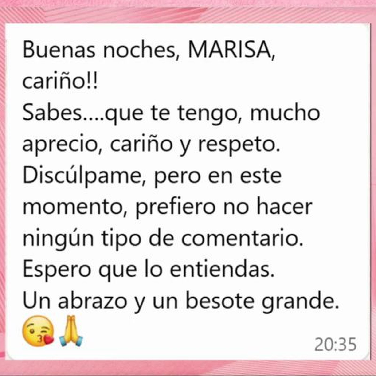 El mensaje de Raquel Mosquera