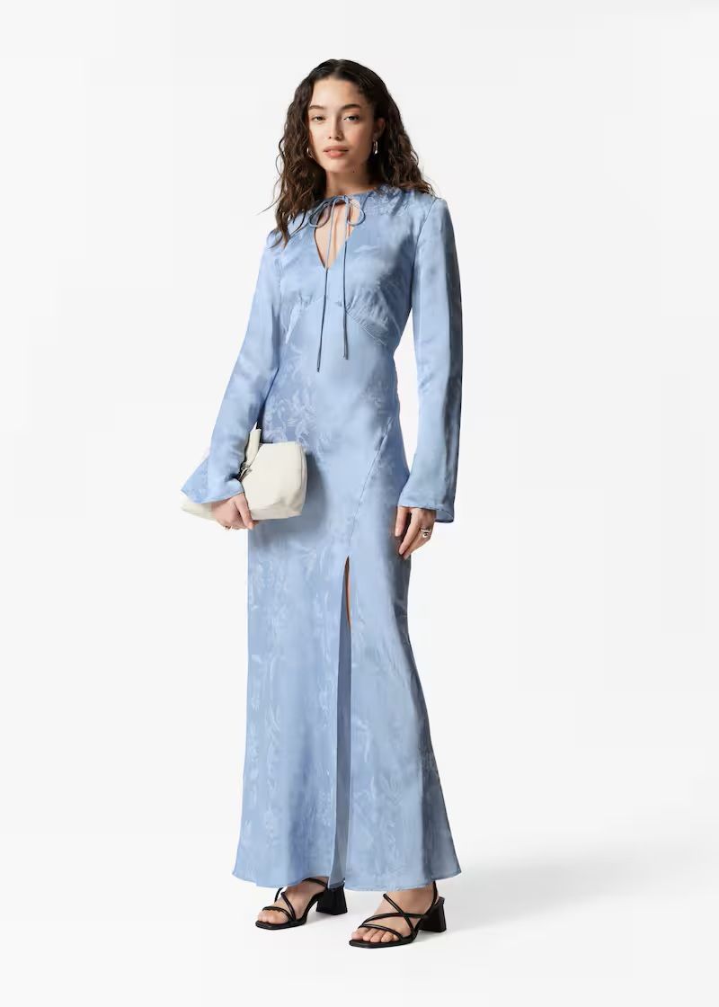 Vestido de invitada de manga larga en tejido jacquard