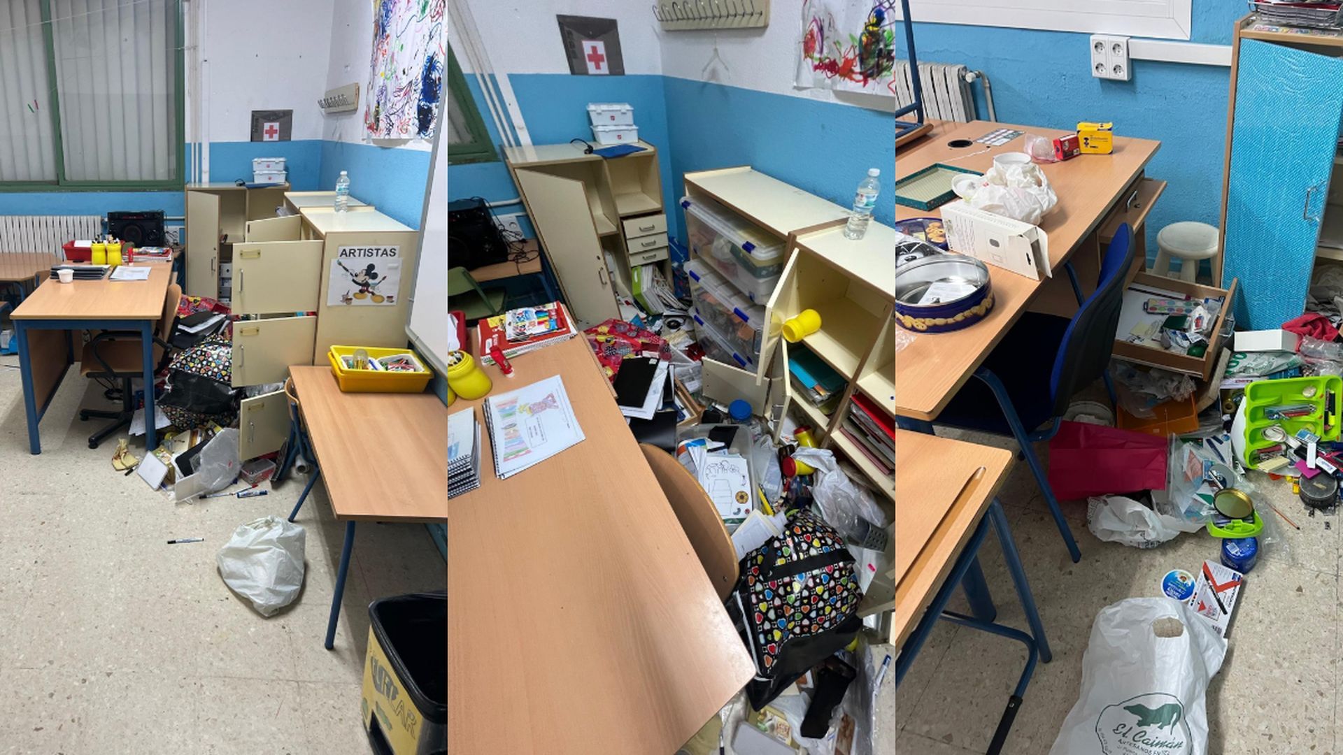 Estado de las aulas del CEIP Jorge Juan y Antonio Ulloa de Sevilla tras los robos