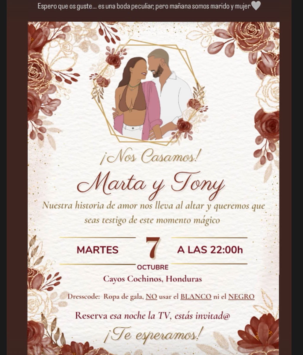 La invitación a la boda de Marta Peñate y Tony Spina
