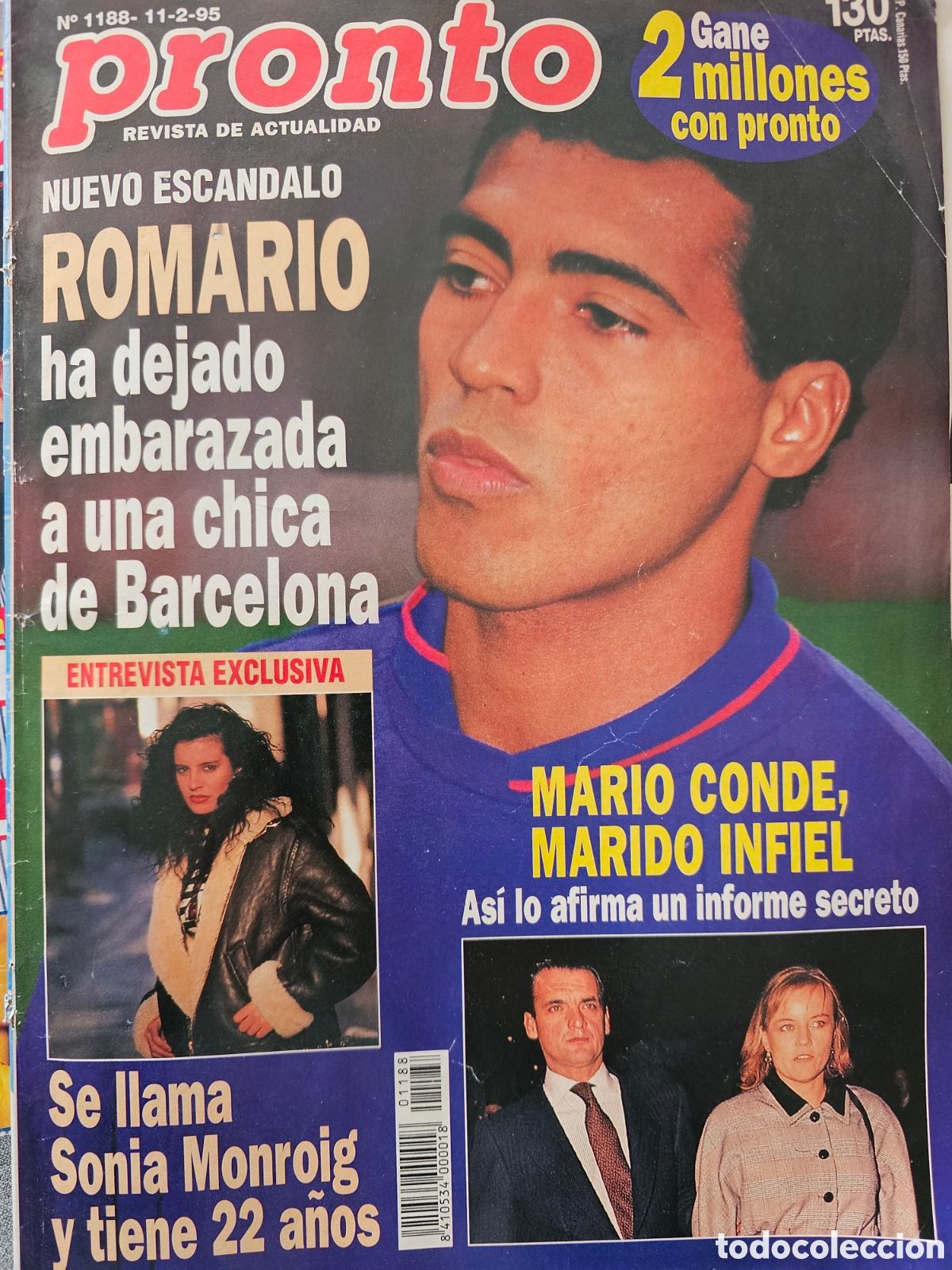 Portada de la Revista Pornto de 1995 con Sonia Monroy anunciando embarazo de Romario