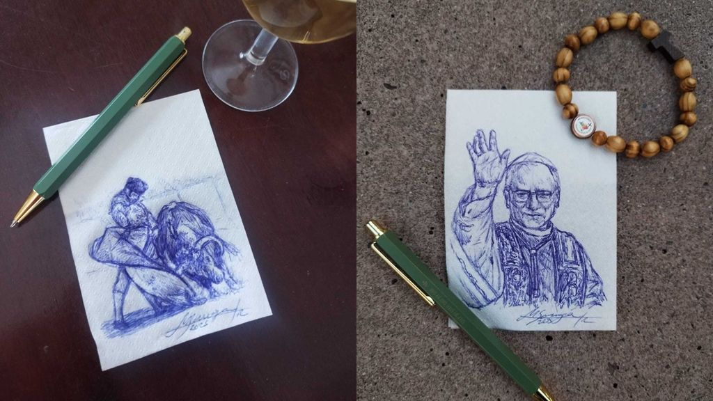 Servilletas pintadas a boli por Manuel Barragán