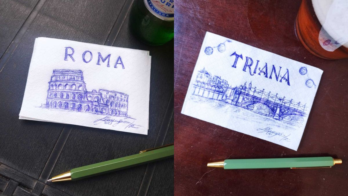 Servilletas pintadas a boli por Manuel Barragán