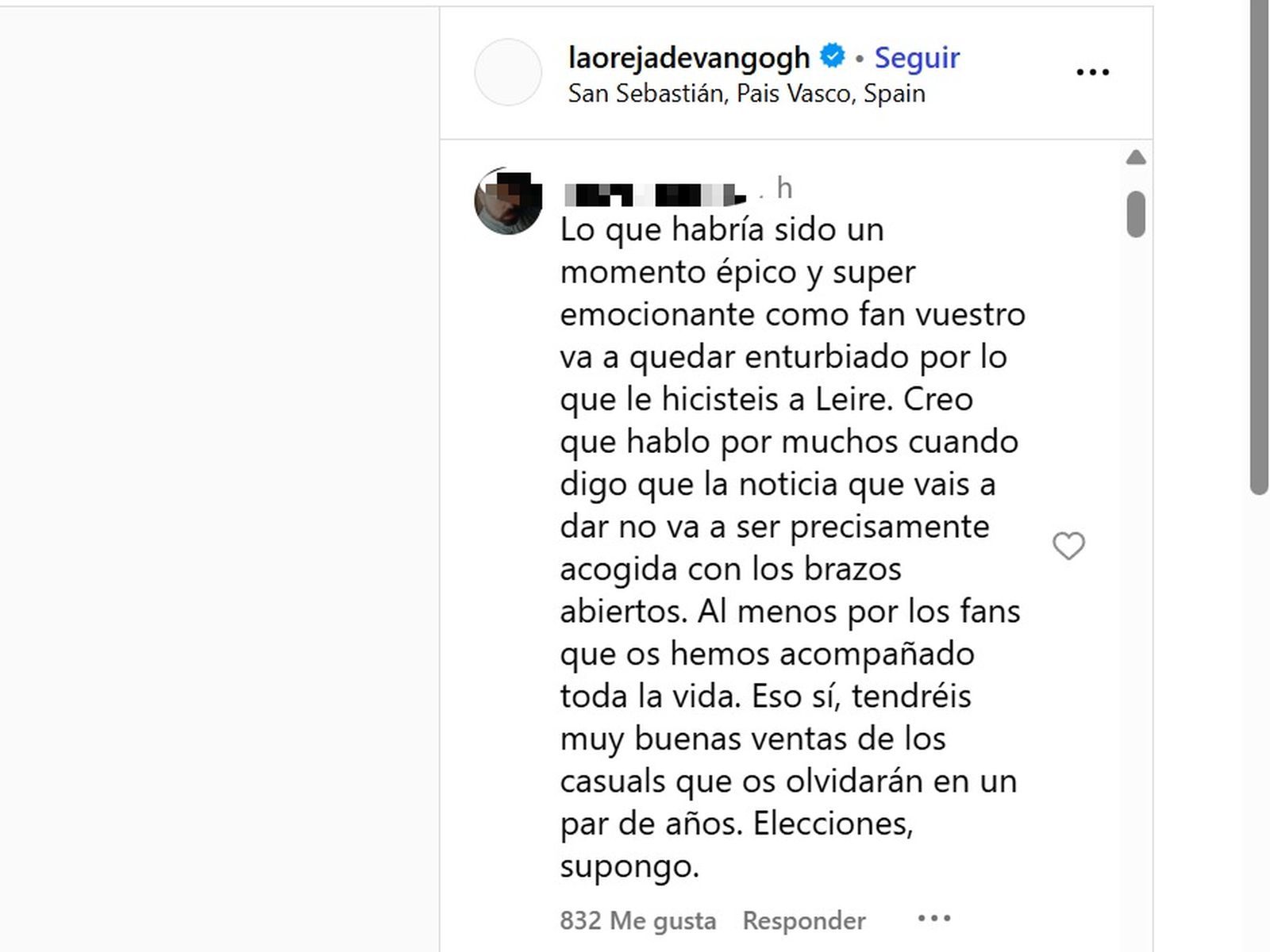 El comentario de un seguidor