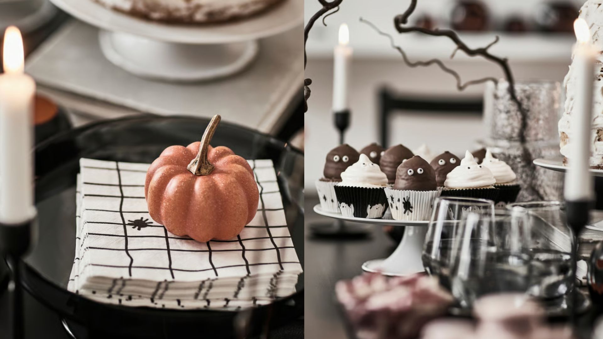 Servilletas y portamagdalenas de Halloween, en un montaje de fotos