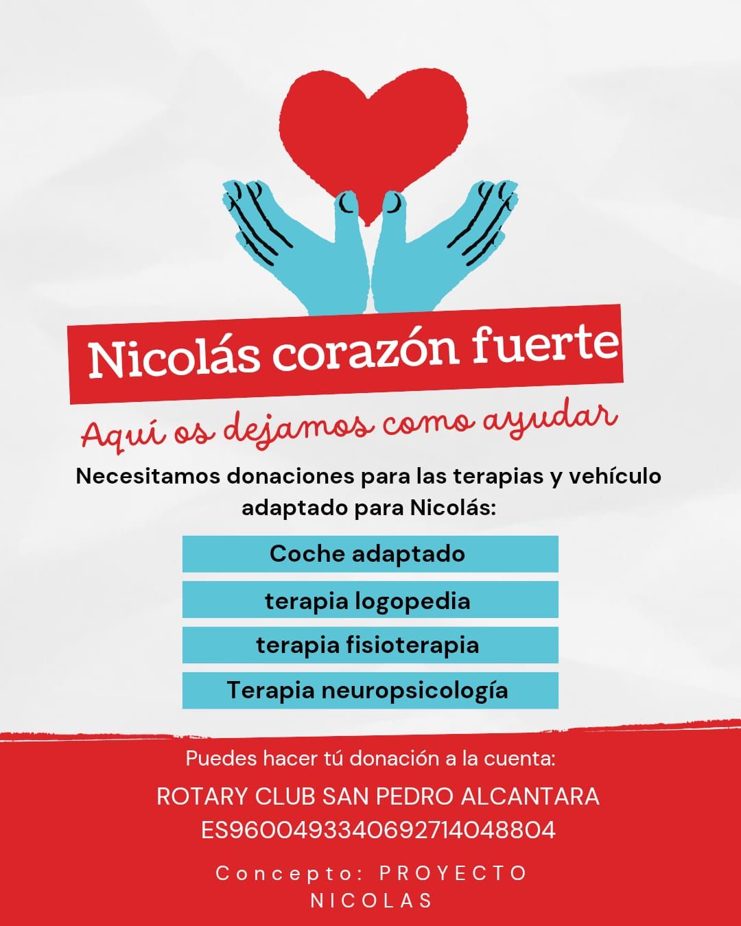 Información para donar dinero para ayudar a Nicolás