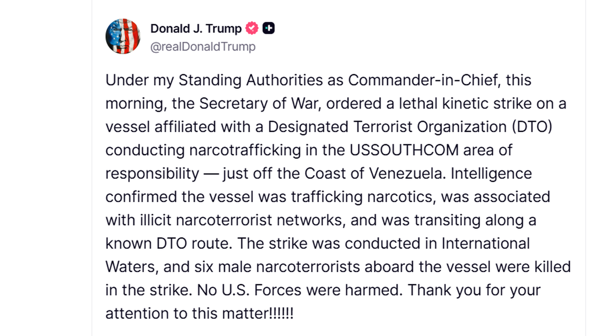 Publicación de Donald Trump