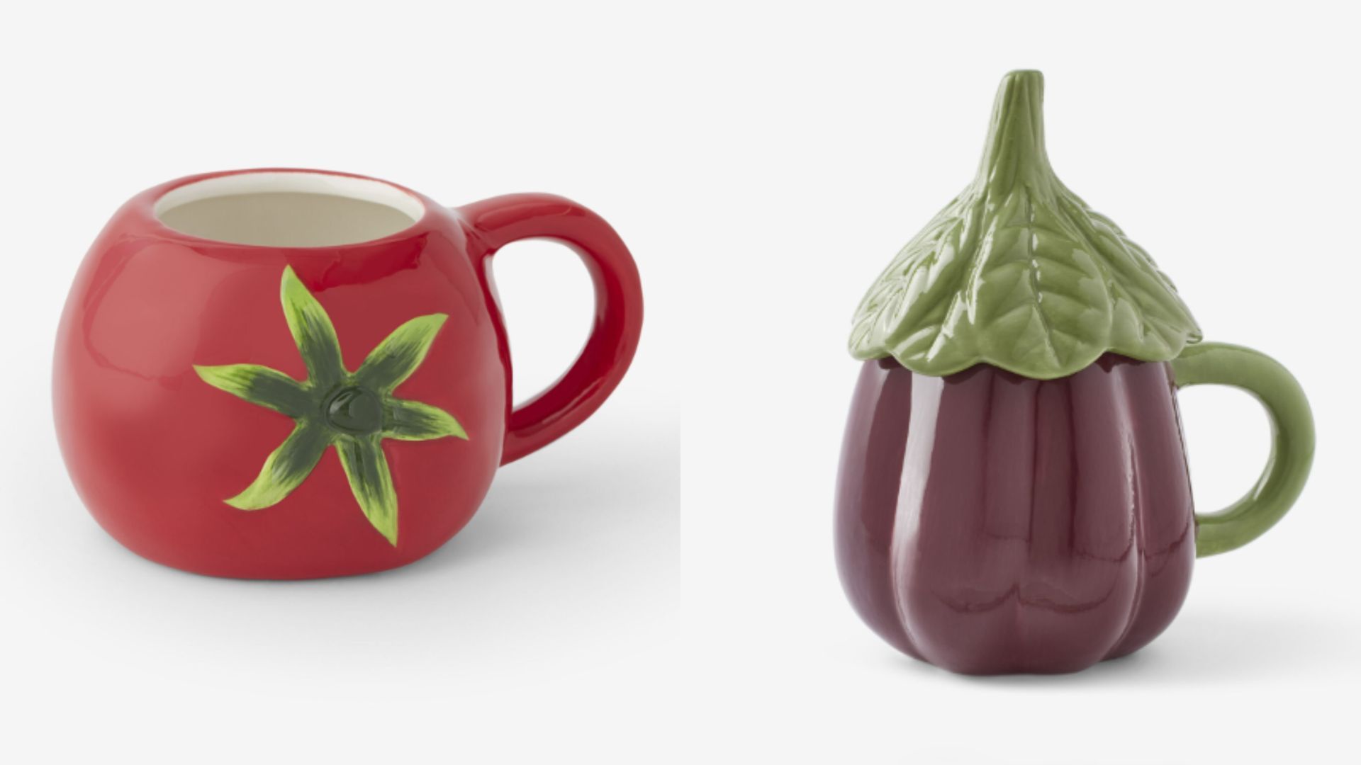 Tazas de Pepco tomate berenjena, en un montaje de fotos
