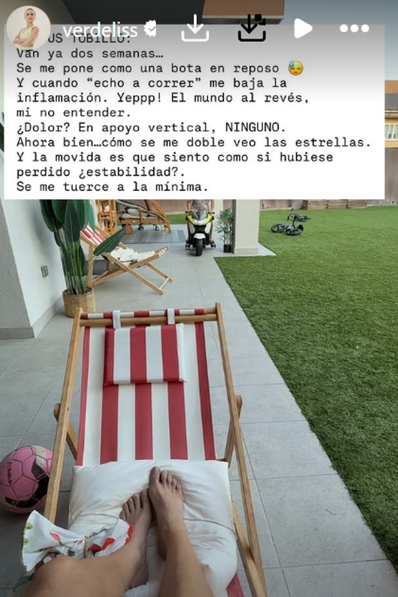 Verdeliss muestra la situación de su tobillo inflamado tras una lesión de la que no se recupera