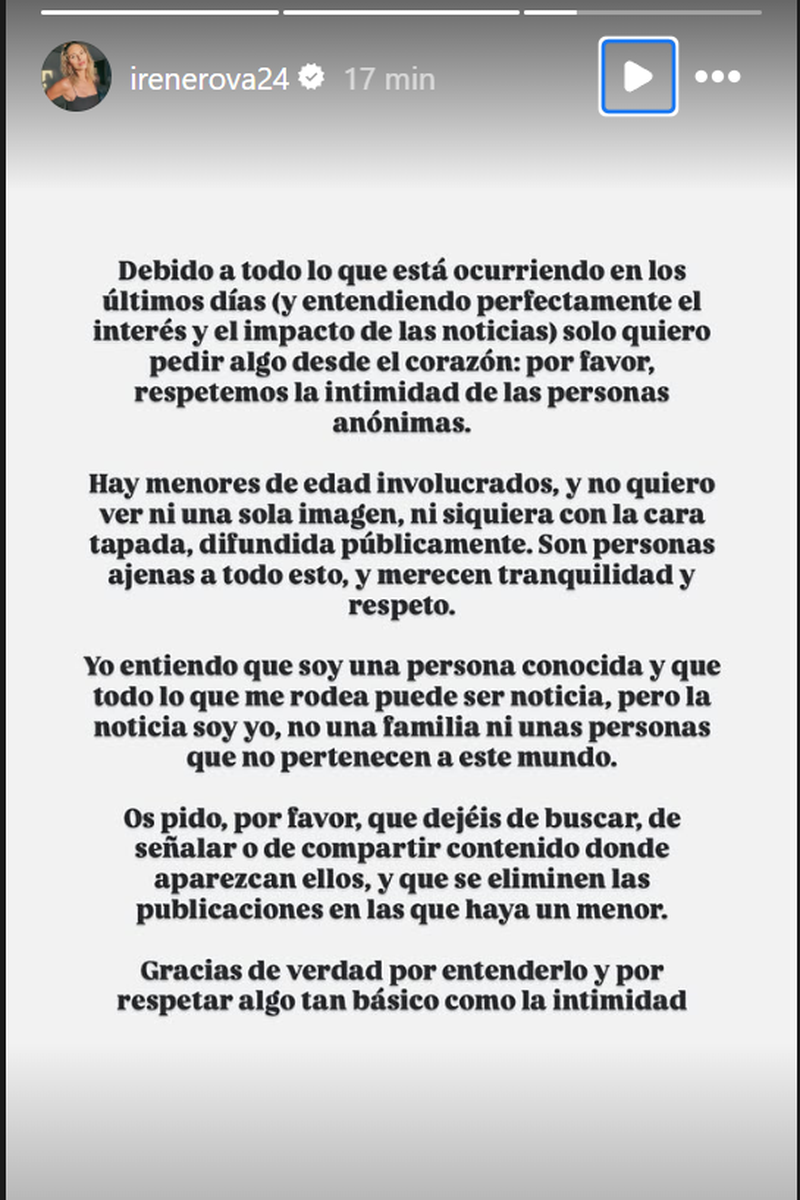 El comunicado de Irene Rosales