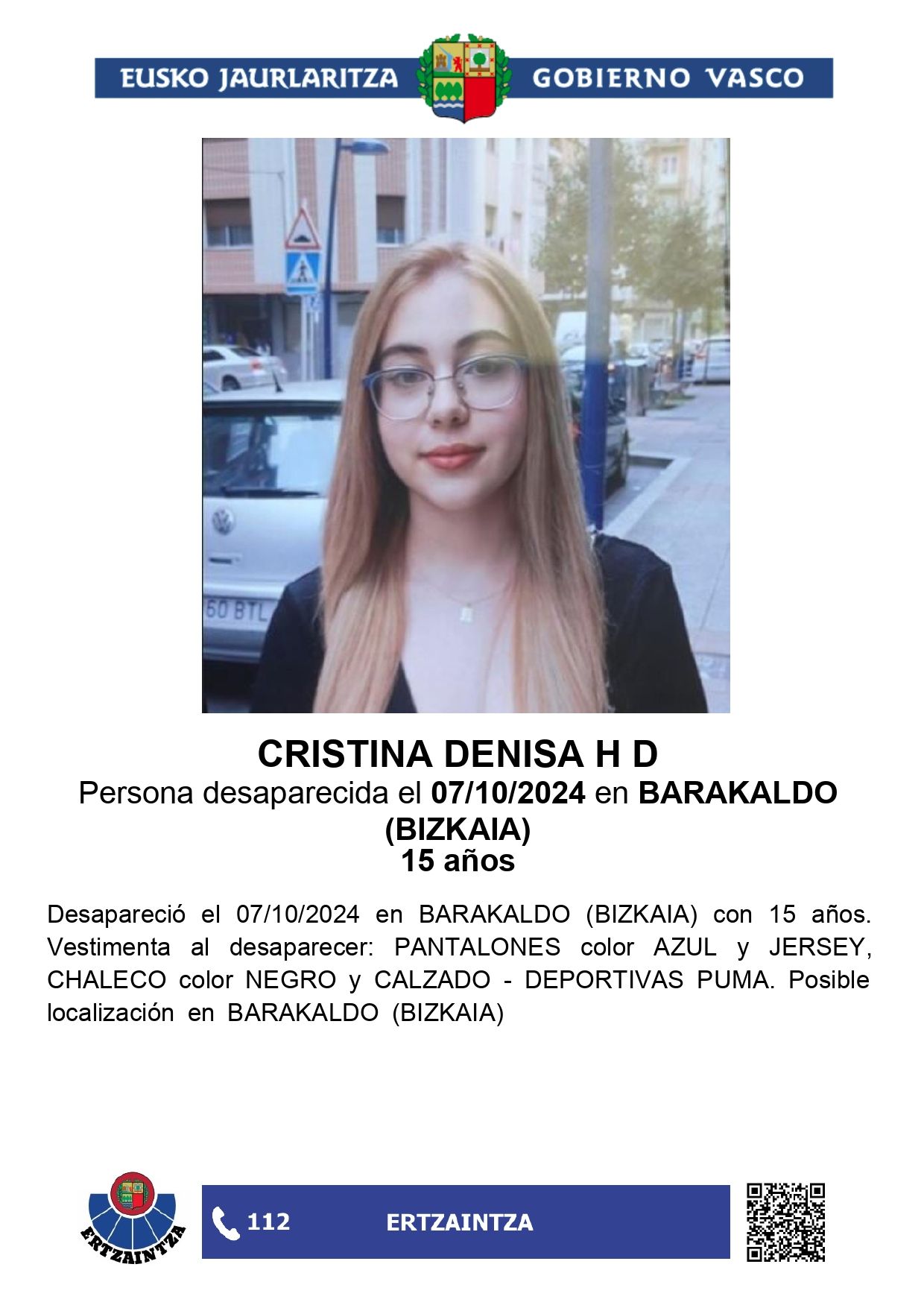 Cartel de búsqueda de Cristina Denisa
