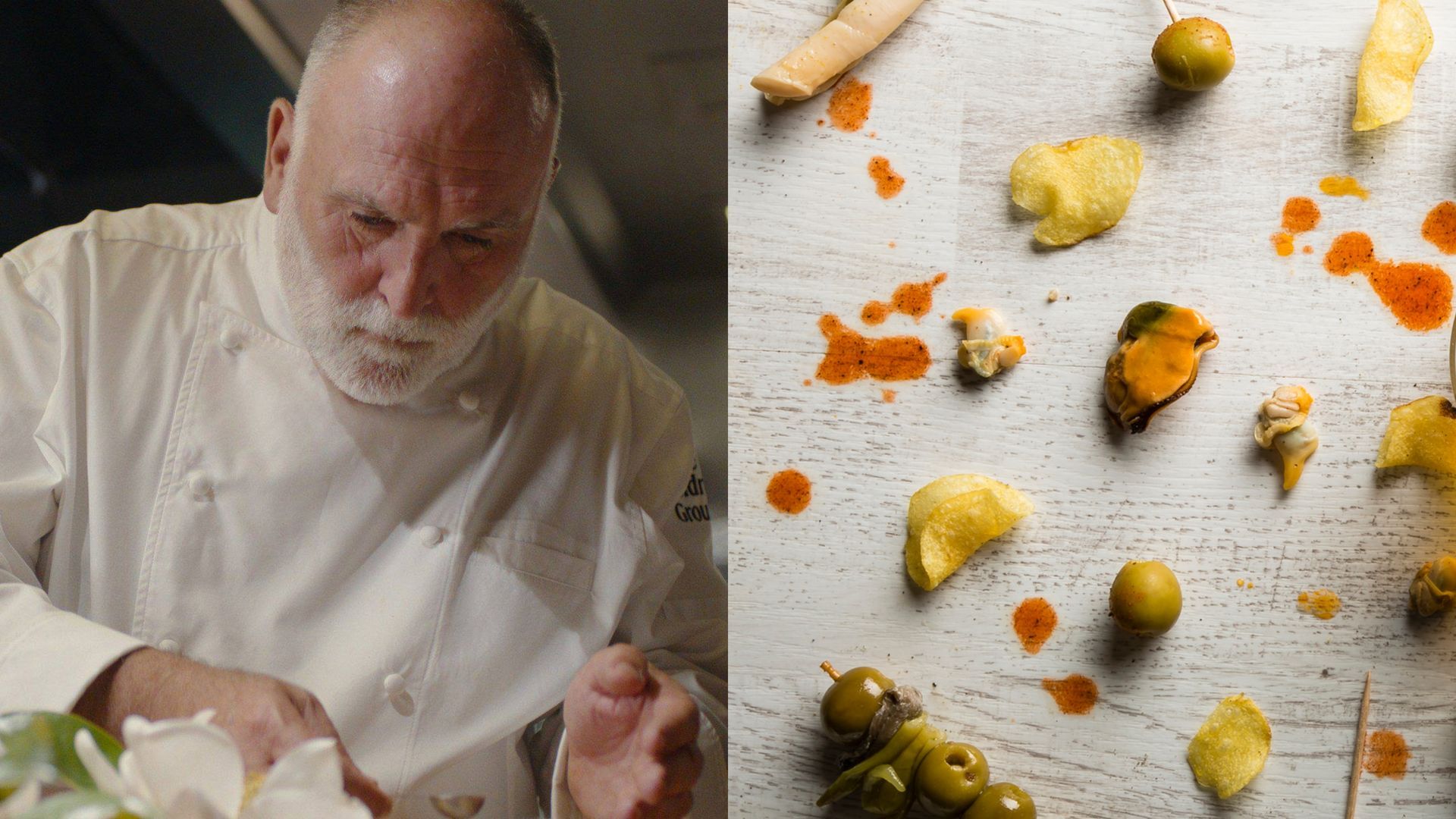 José Andrés y aperitivo de patatas y mejillones, en un montaje de fotos José Andrés y aperitivo de patatas y mejillones, en un montaje de fotos