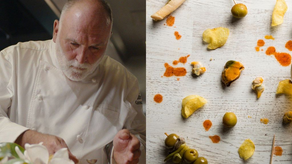 José Andrés y aperitivo de patatas y mejillones, en un montaje de fotos