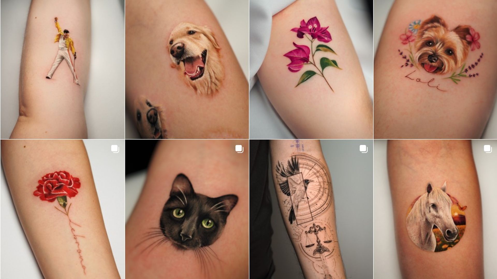 Algunos de los trabajos de la tatuadora gallega Sara Pérez, experta en microrrealismo