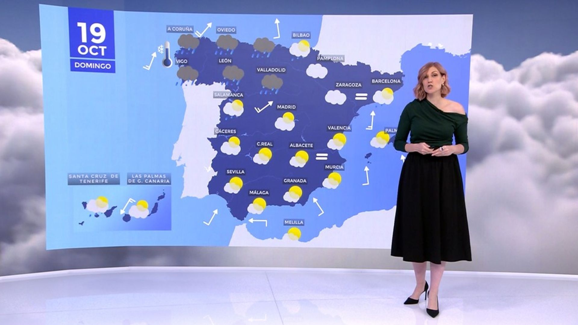 Un frente atlántico cubrirá este domingo la Península de nubes y activará alertas por tormenta en Galicia