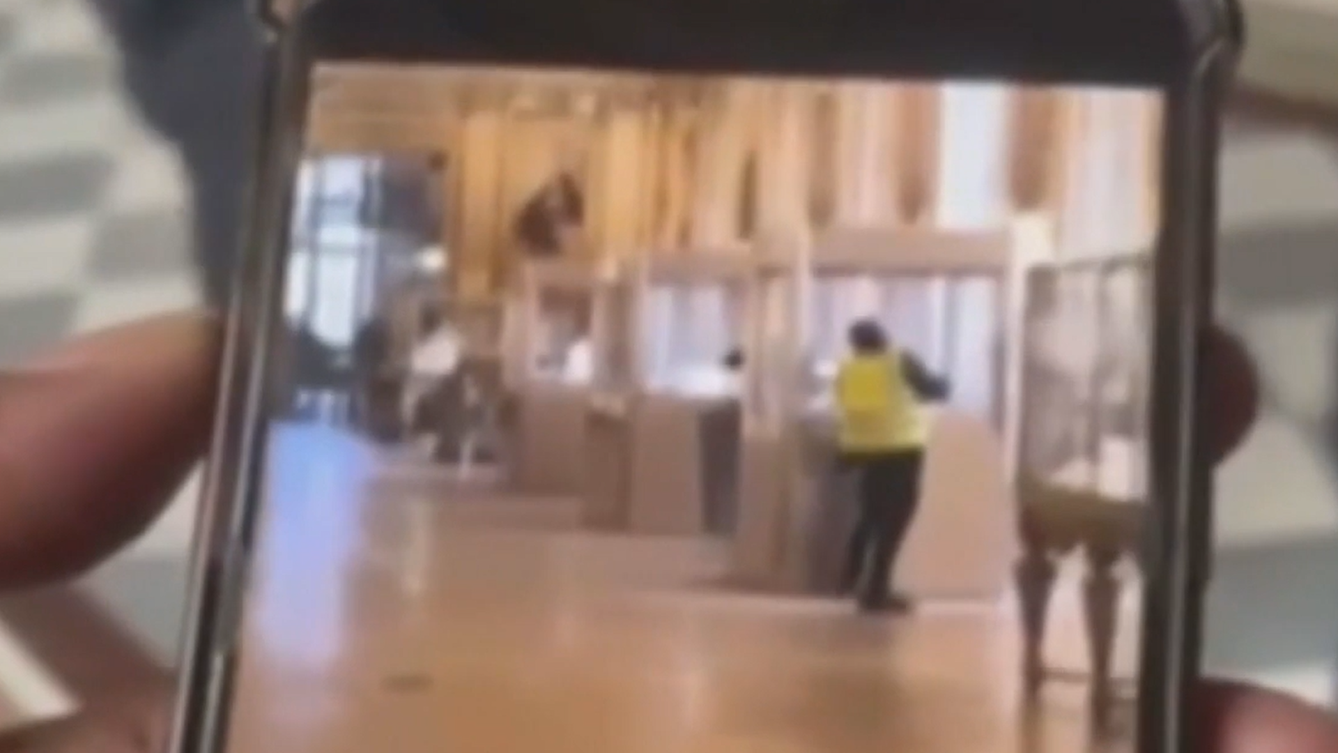 Las primeras imágenes del robo en el Louvre: un ladrón vestido con un chaleco amarillo fuerza una vitrina de la sala Apolo