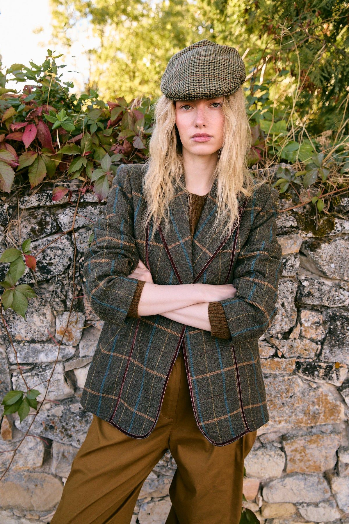 Blazer de cuadros entallada