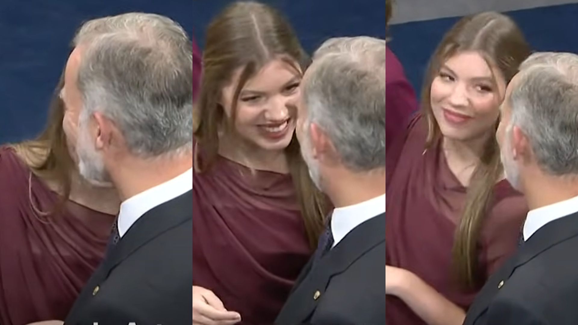 La infanta Sofía, riendo y hablando al oído de su padre, en los Premios Princesa de Asturias 2025