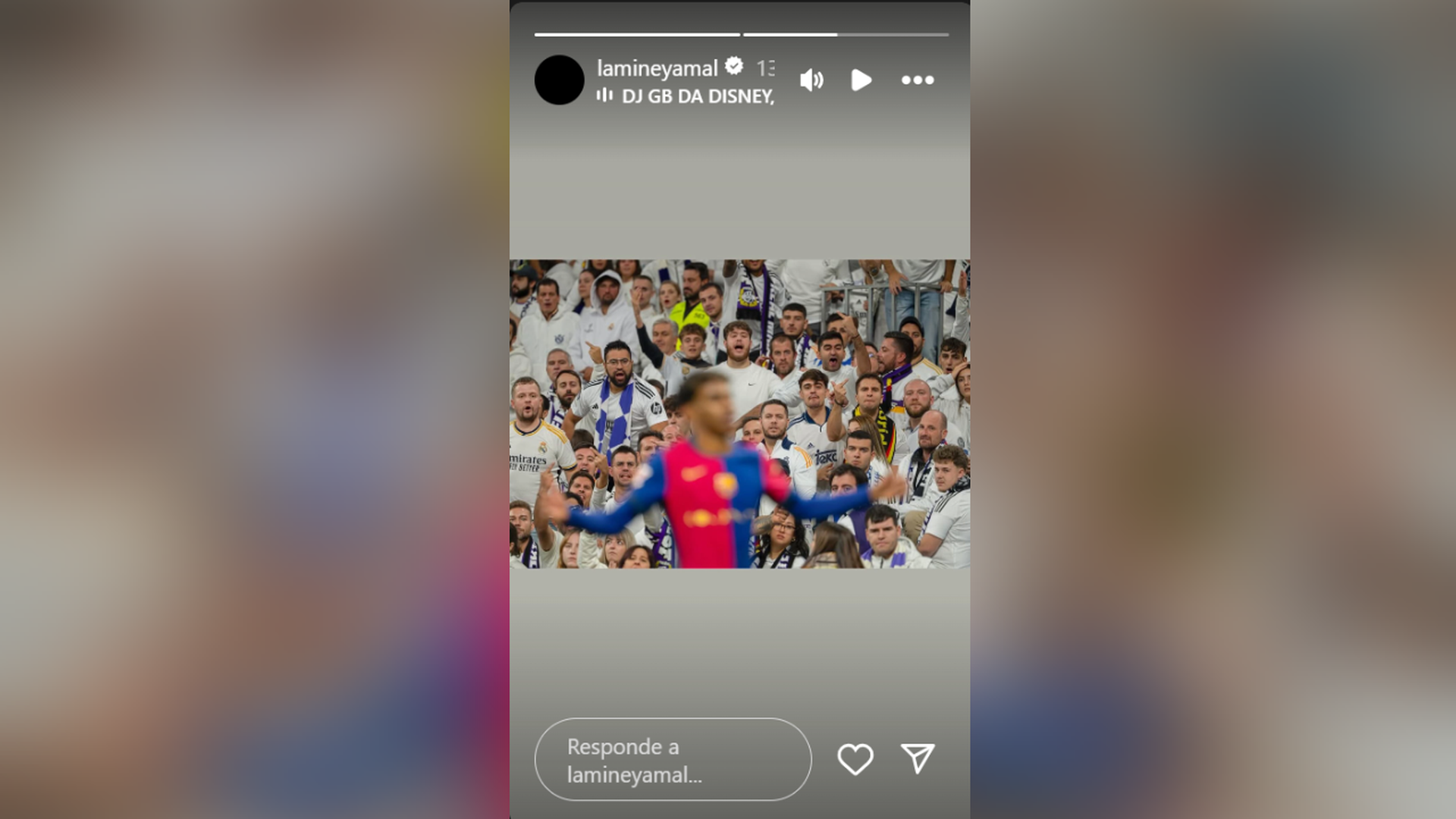 Imagen subida a las stories de Lamine Yamal celebrando un gol en el Bernabéu