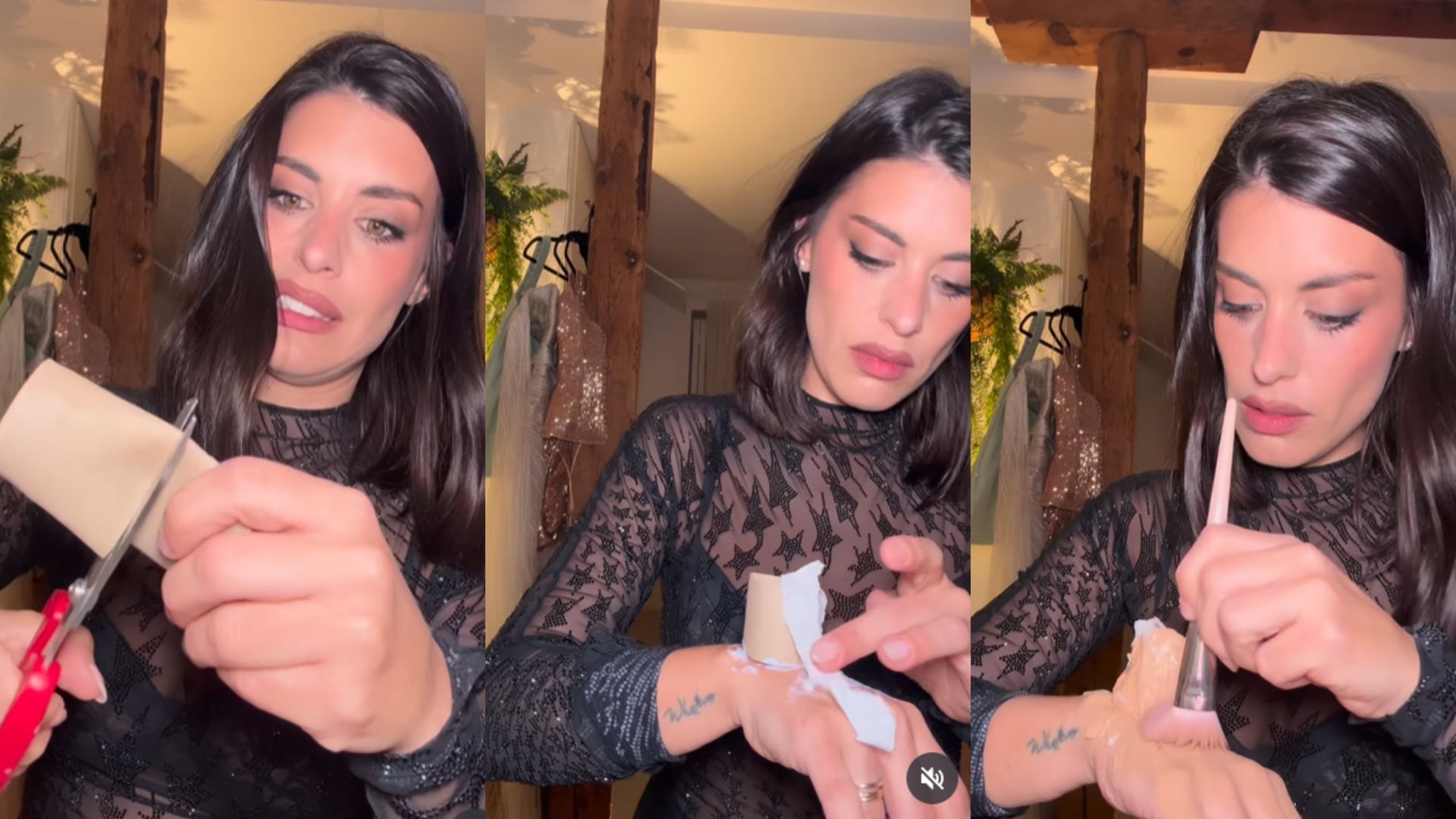 Dulceida, creando la mano falsa, en un montaje de fotos