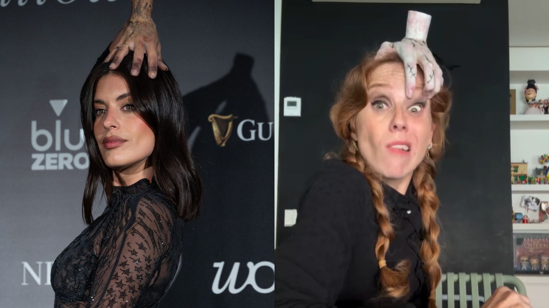 Dulceida y María Castro, con la mano falsa, en un montaje de fotos Dulceida y María Castro, con la mano falsa, en un montaje de fotos