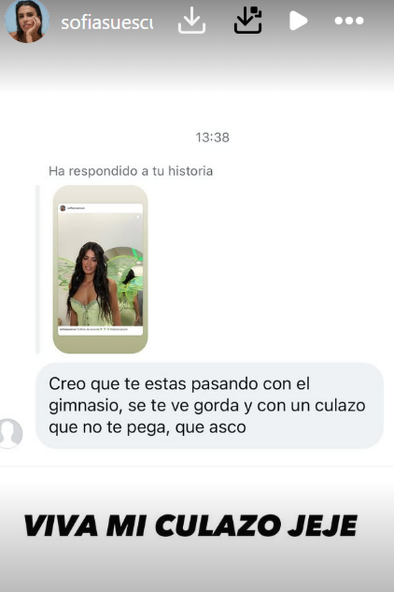 Sofía Suescun ha compartido algunas de las críticas que recibe por su físico