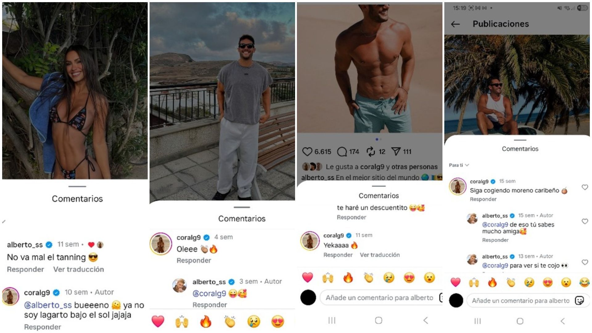 Capturas del instagram de Coral Gutiérrez y Alberto Santana