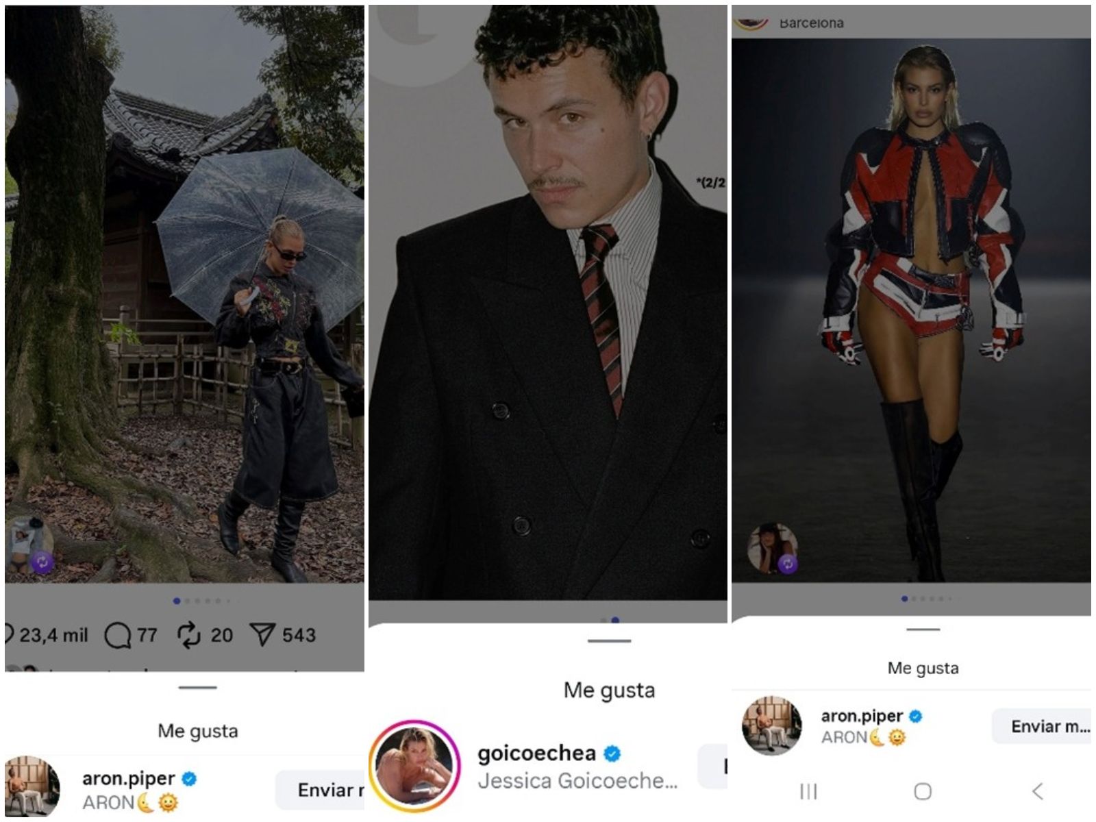 Capturas del instagram de Aron Piper y Jessica Goicoechea