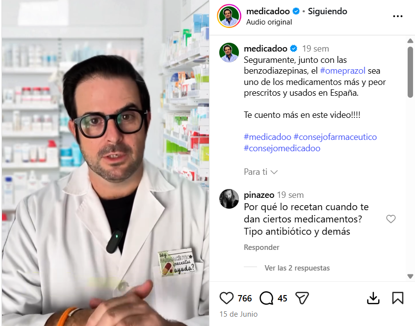 Captura de pantalla del video de Pablo García sobre el omeoprazol