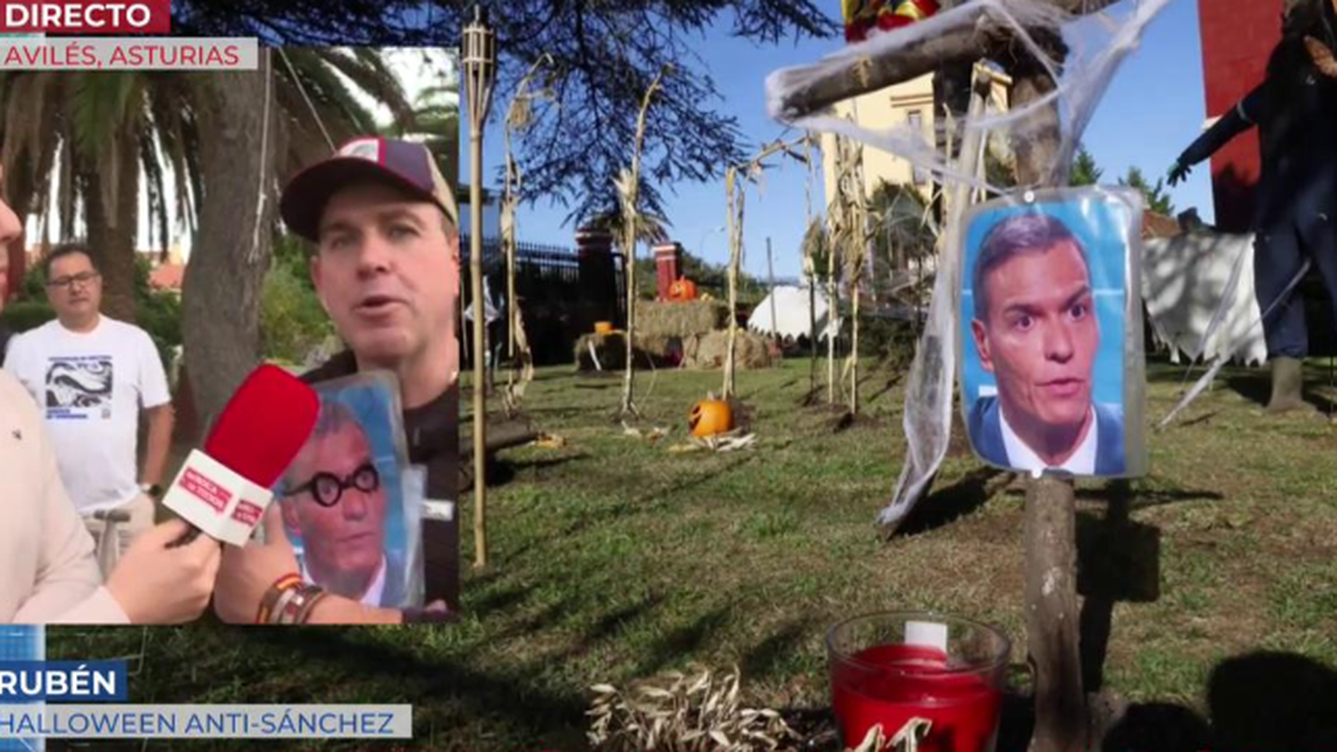 El jardín anti-sánchez de un vecino de Asturias convertido en cementerio político por Halloween: "Se ha presentado la policía" El jardín anti-sánchez de un vecino de Asturias convertido en cementerio político por Halloween: "Se ha presentado la policía"