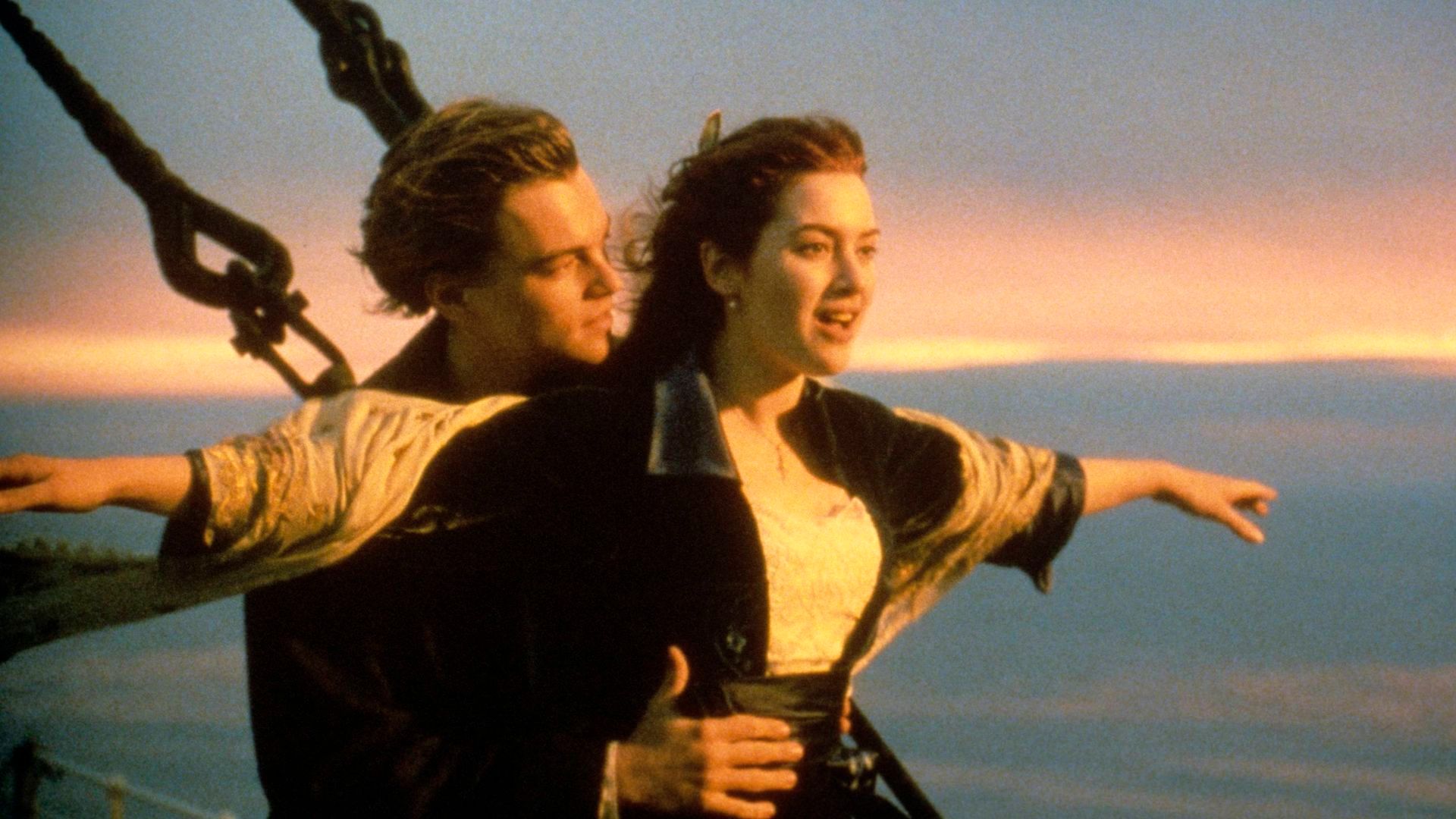 Leonardo DiCaprio y Kate Winslet en la grabación de 'Titanic'
