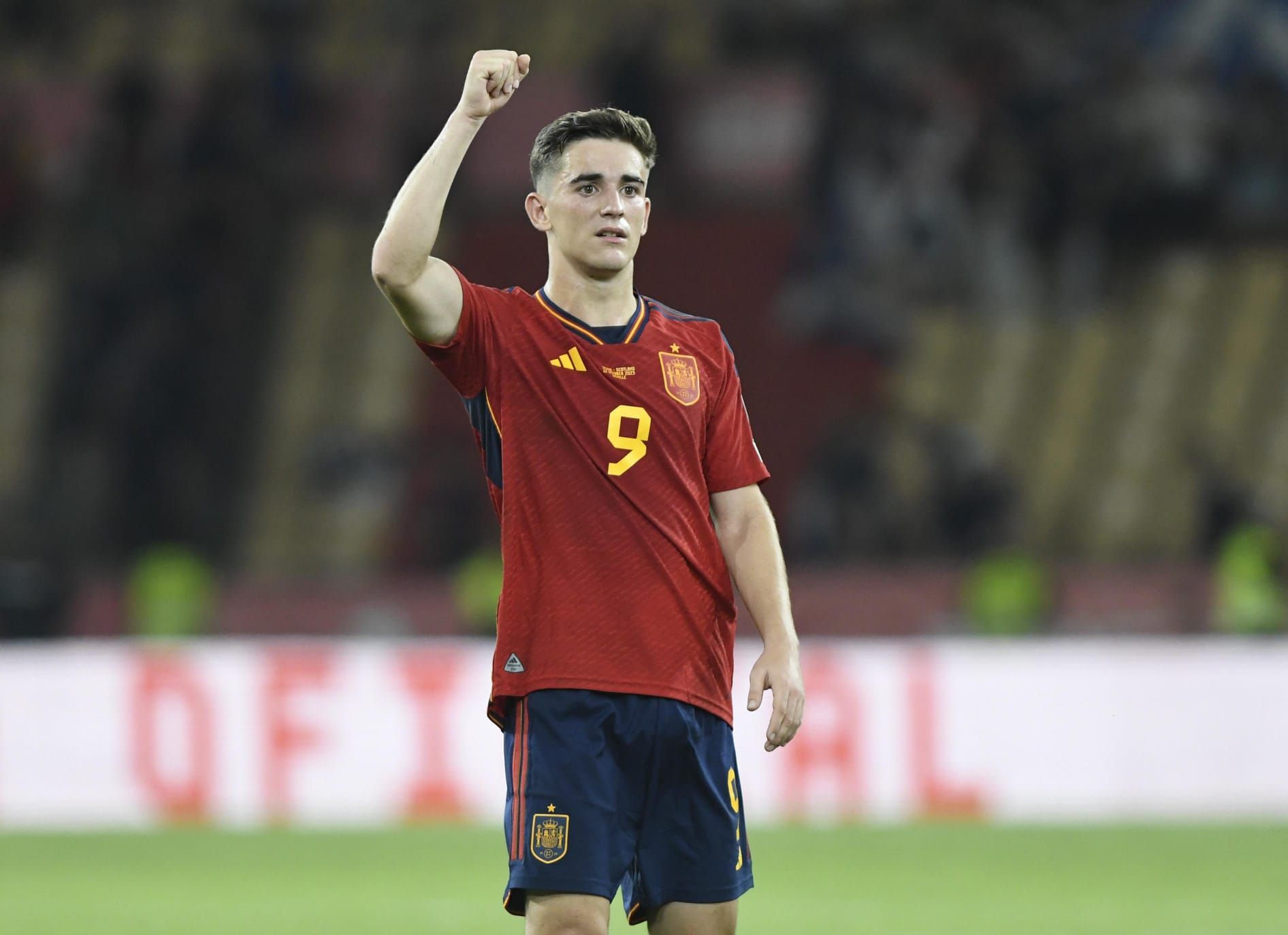 Gavi, en el España-Escocia de La Cartuja.