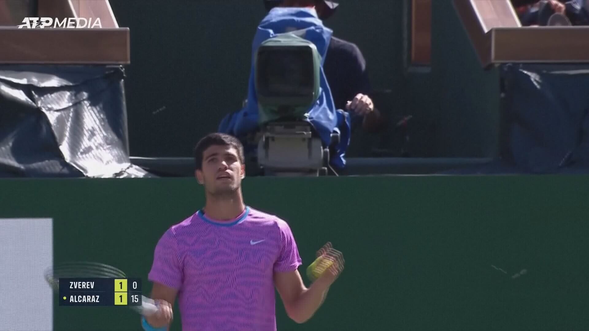  Carlos Alcaraz intenta espantar a las abejas en pleno saque