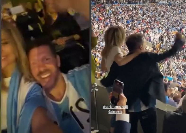  Carla Pereyra y Simeone festejan el triunfo de Argentina.