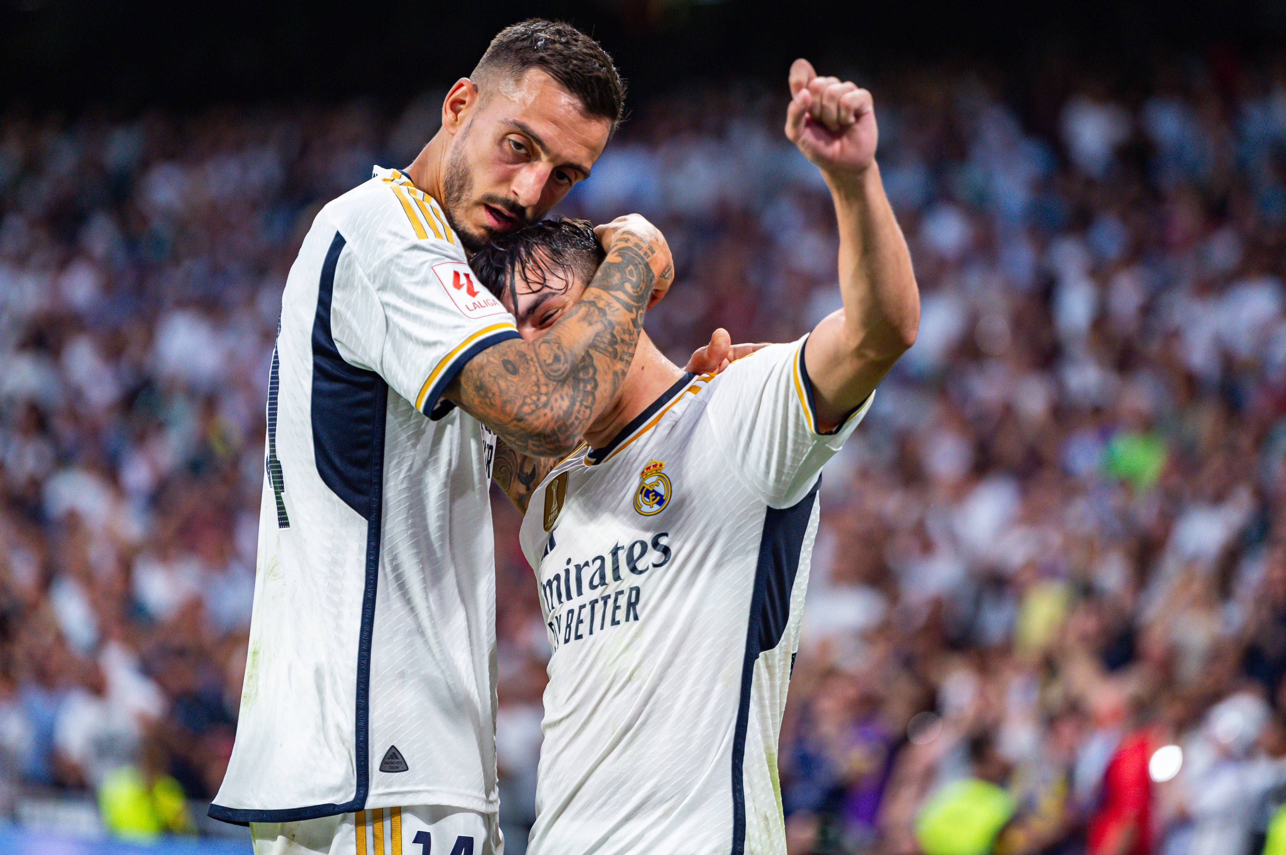  Brahim celebra su gol con Joselu en el Real Madrid-Las Palmas (FOTO: Cordón Press).
