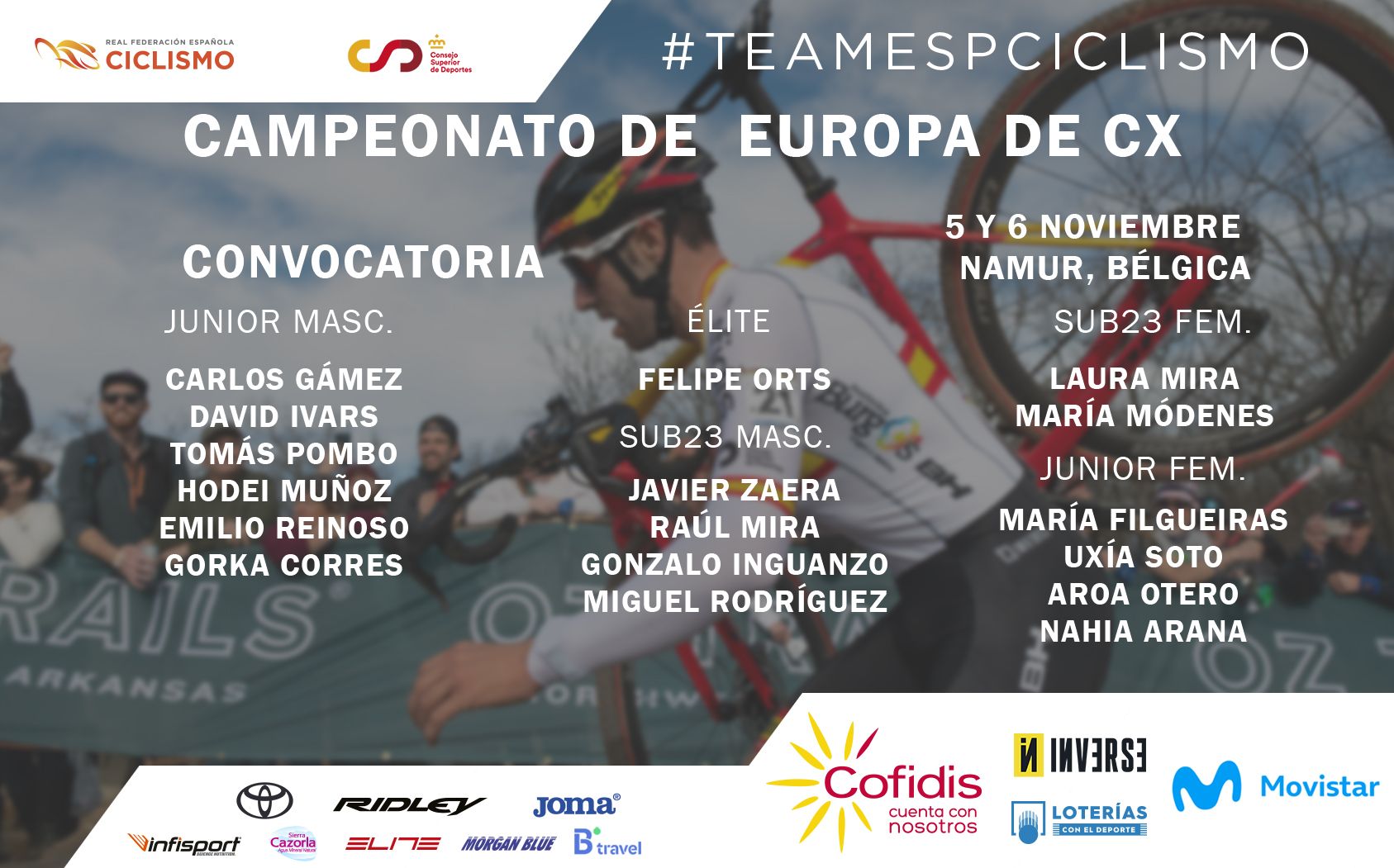  La convocatoria de la selección española para los Europeos de ciclocross.