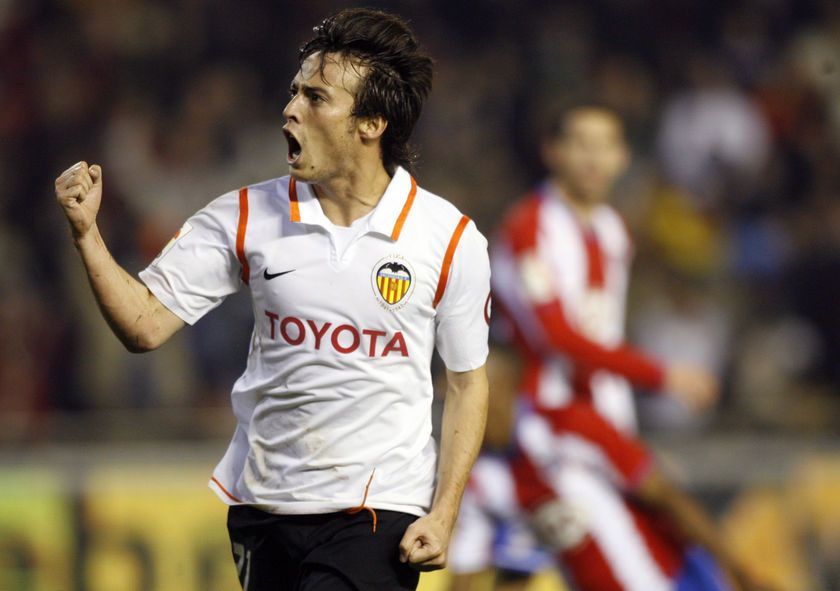  David Silva celebra un gol con el Valencia CF.