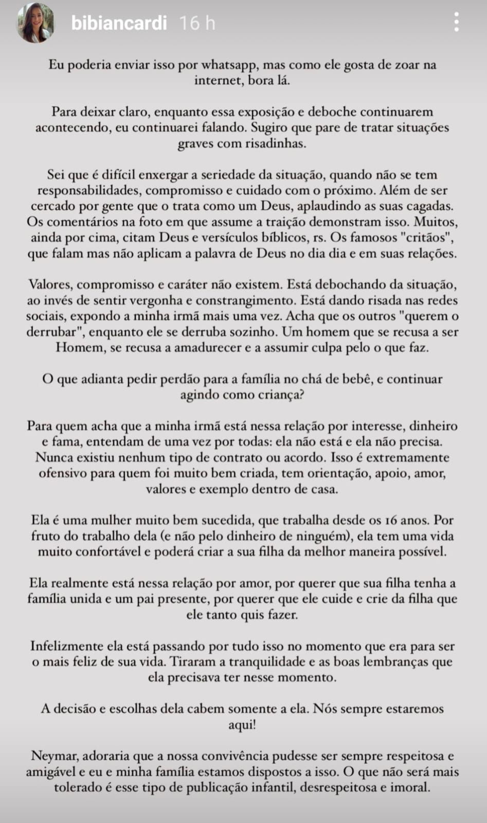  El ataque de Bianca Biancardi a Neymar en Instagram.