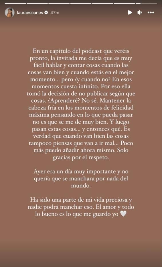 El comunicado de Laura Escanes en Instagram para oficializar la ruptura con Álvaro de Luna (@lauraescanes)