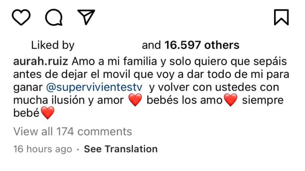  El mensaje de Aurah Ruiz a su familia antes de 'Supervivientes 2024'.