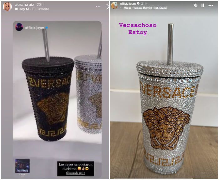 Los vasos Versace que tienen Jesé Rodríguez y Aurah Ruiz (Fotos: @officialjeym)