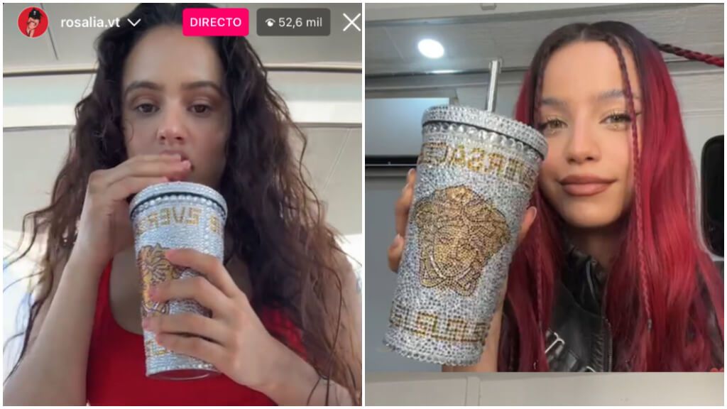 Rosalía y Emilia Mernes con sus vasos Versace (Fotos: @rosalia.vt y @mernescloset)