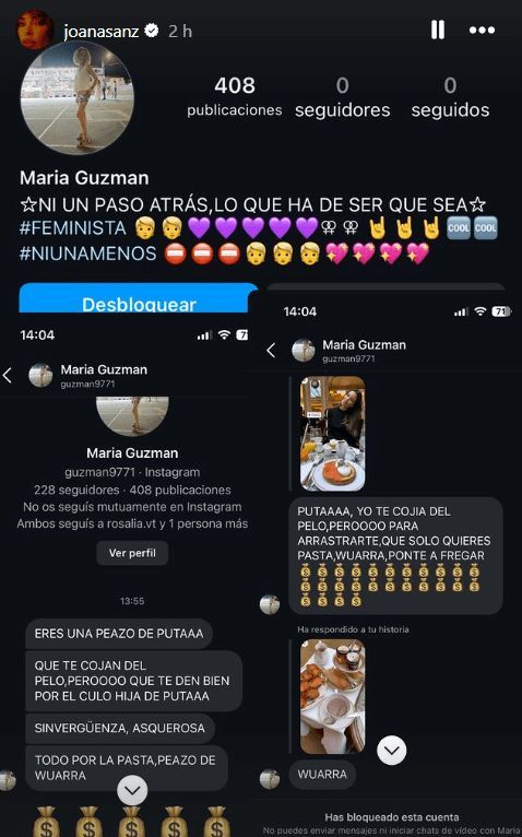  Joana Sanz denuncia en redes sociales los insultos que está recibiendo.