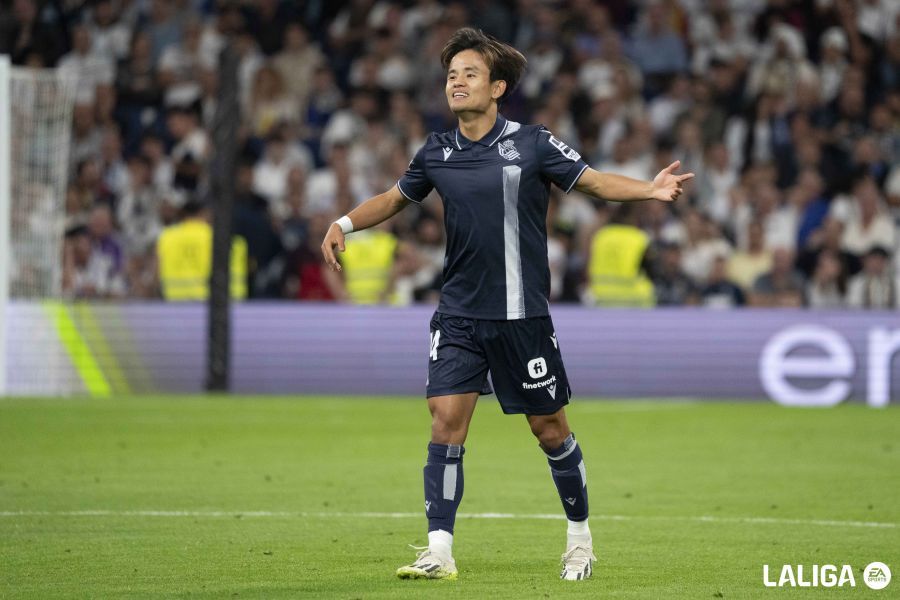 Take Kubo, durante el partido ante el Real Madrid de esta temporada en el Santiago Bernabéu.