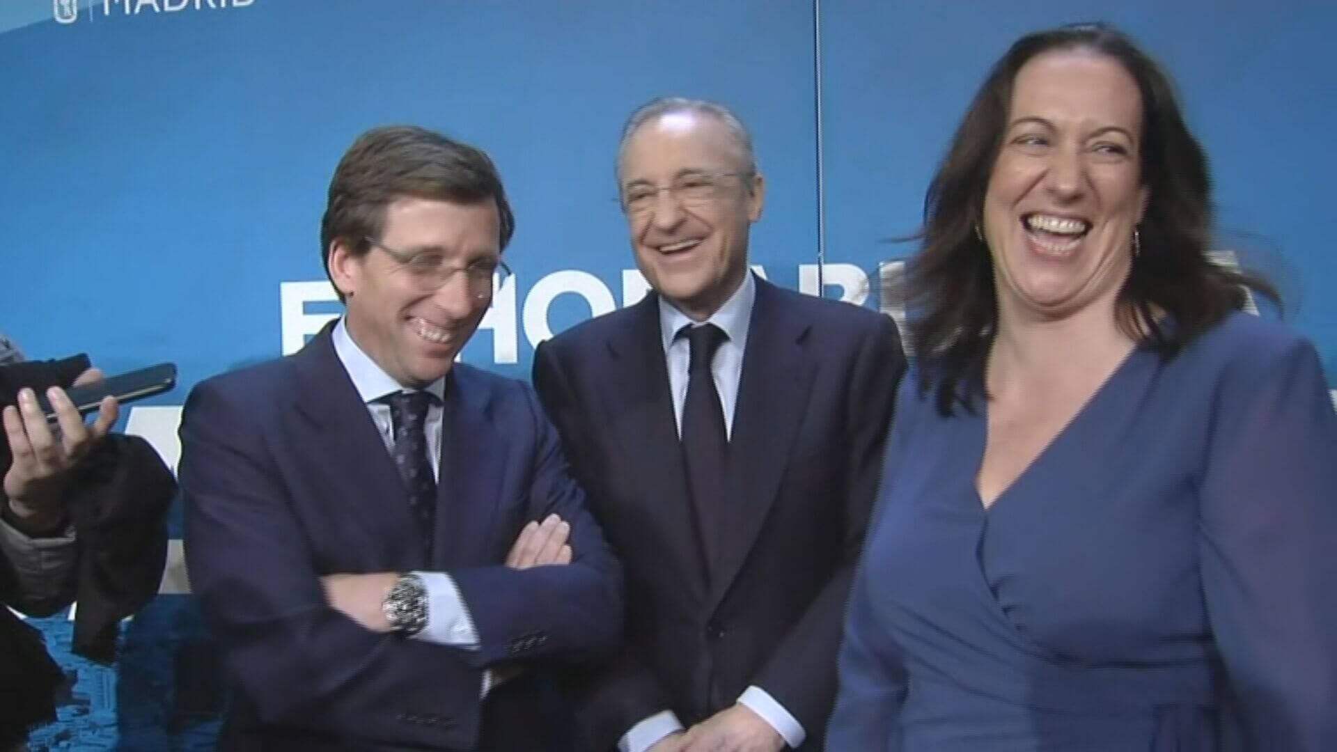 Florentino Pérez y Almeida bromean sobre una velada en el Bernabéu.