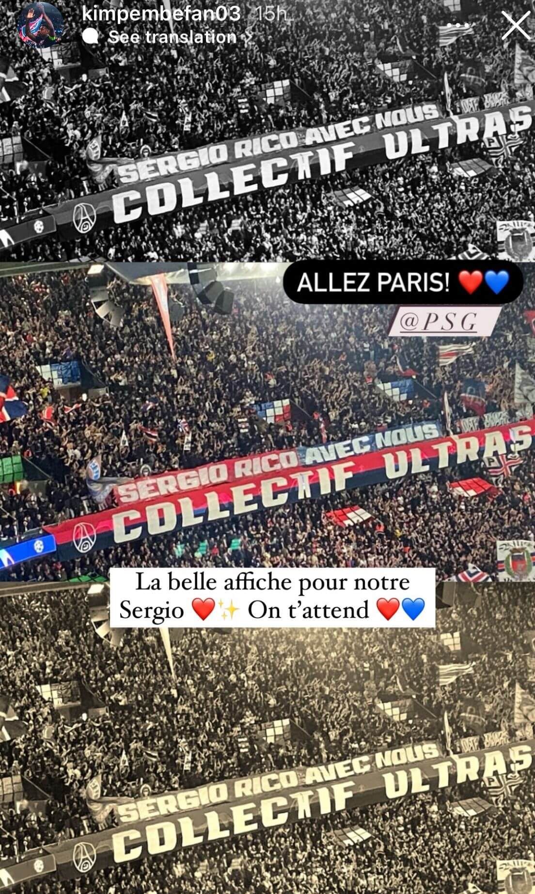 La pancarta de apoyo a Sergio Rico en el Parque de los Príncipes